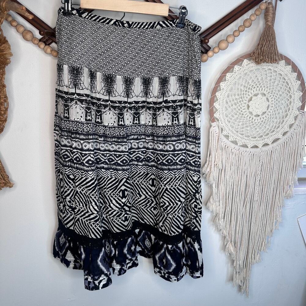 Billabong Black White Pattern Midi Skirt